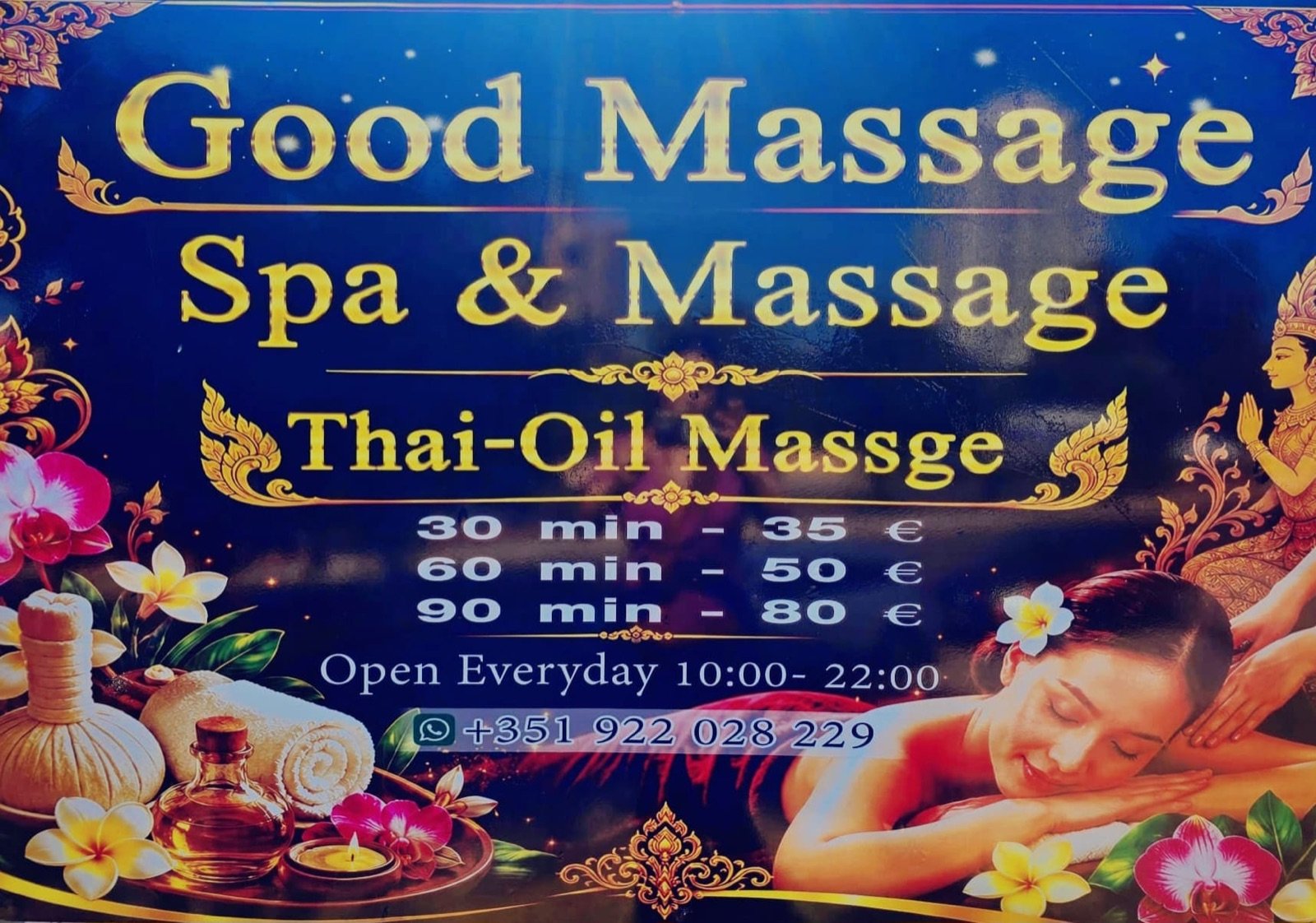 Placa da Good Massage, spa e massagem tailandesa em Portimão